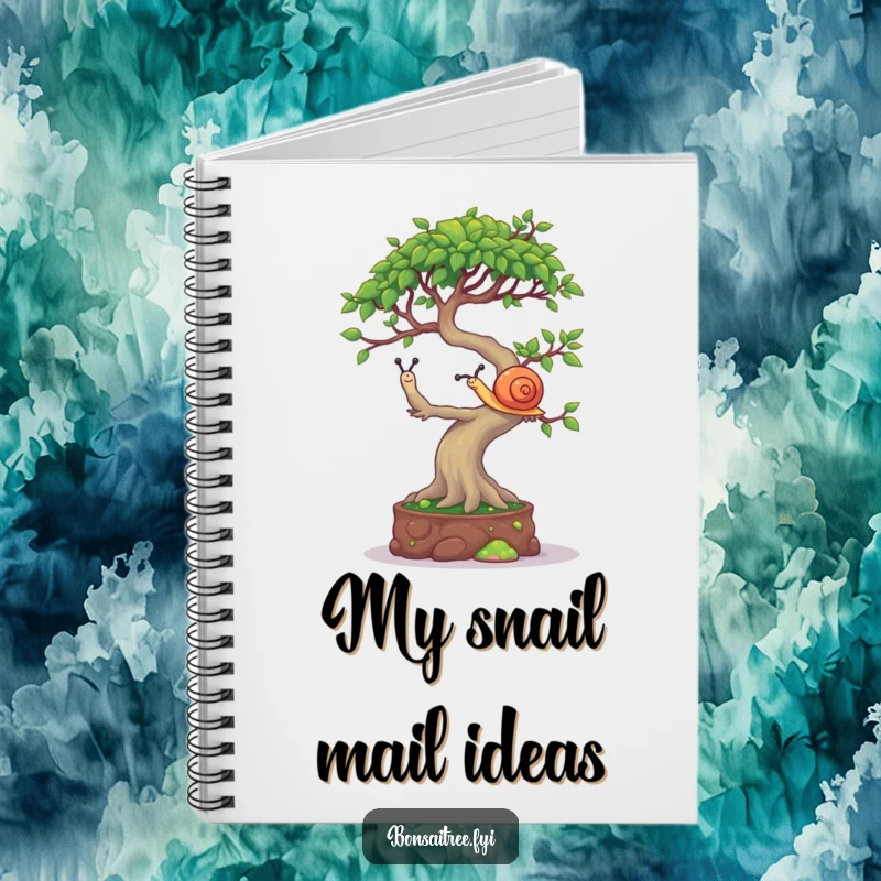Funny Bonsai Tree Notebook: A mischievous bonsai character trying to balance a tiny snail on its canopy, ideal for note-taking.