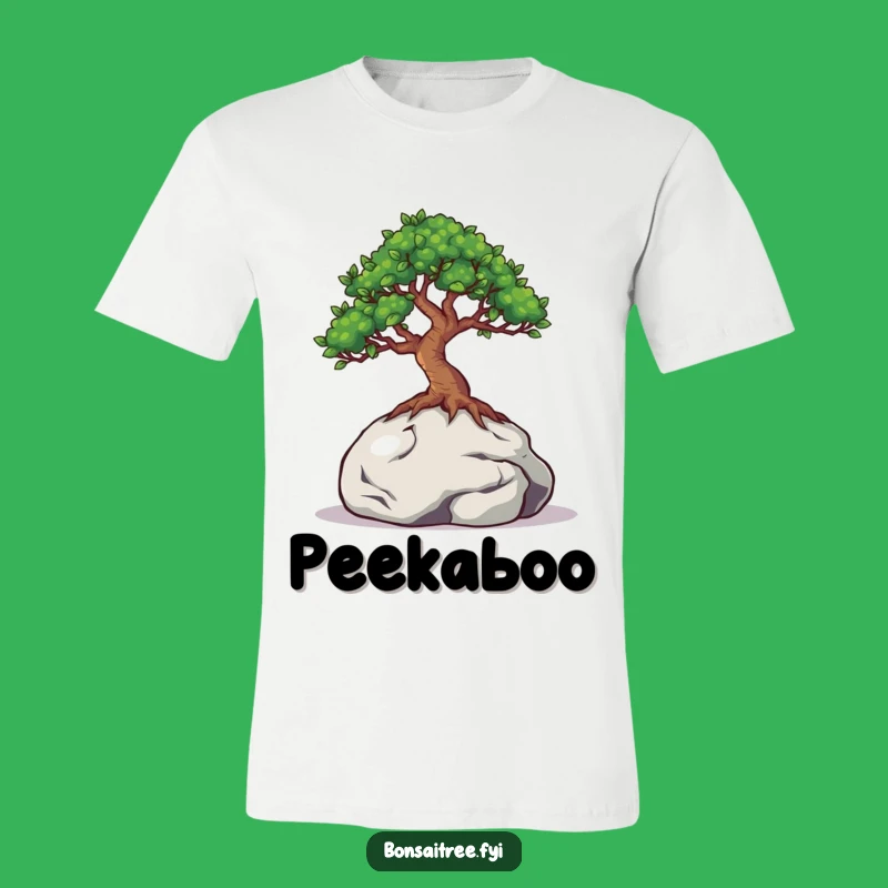 Funny Bonsai T-Shirt: Shy Eyes Peeking Behind Rock