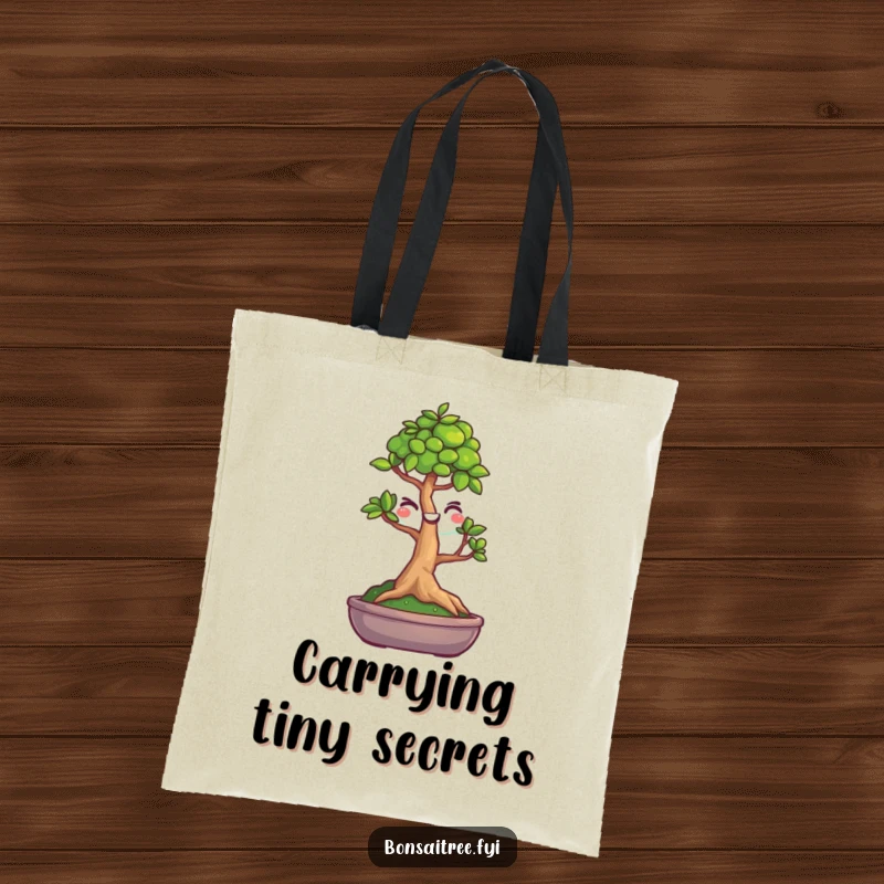 Funny tote bag featuring a charming bonsai tree character winking with a happy smiley face. Perfect for shopping and everyday use.