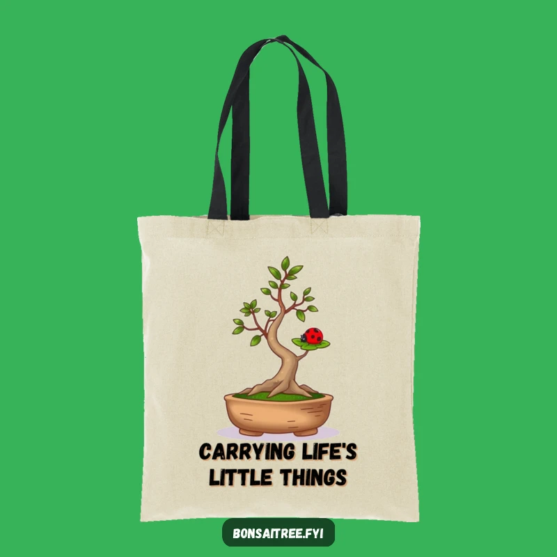 Funny Bonsai Ladybug Balance Tote Bag - Eco-Chic Humorous Nature Accessory
