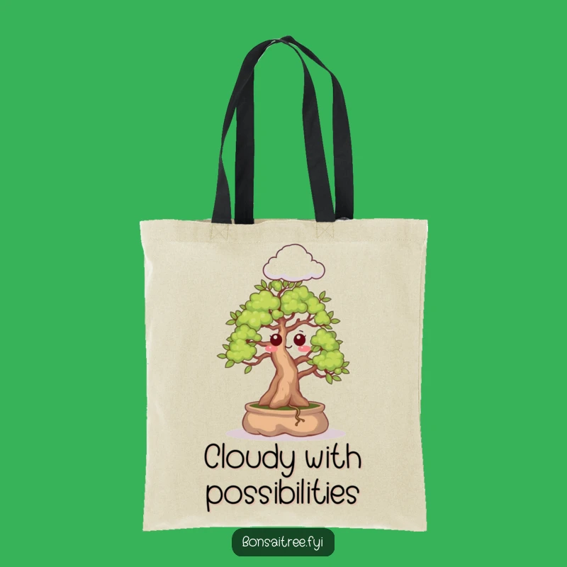 Funny Bonsai Tote Bag: Surprised Tree, Cloud Sprout Fun