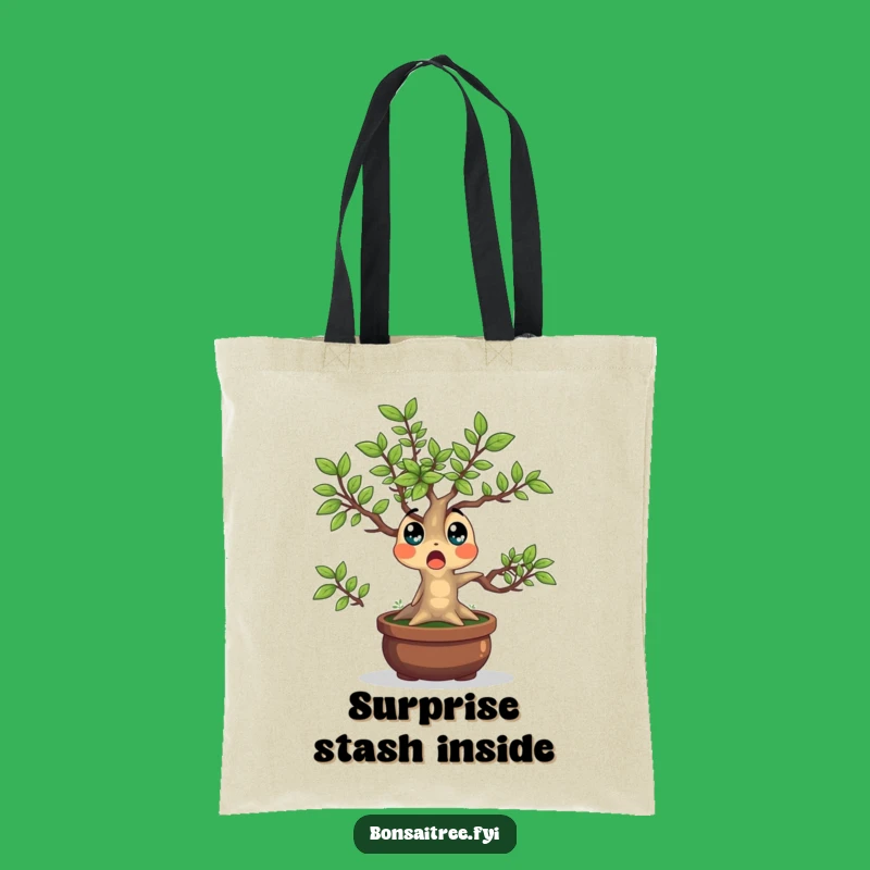 Funny Bonsai Tree Tote Bag: Surprised Leaves, Chic & Humorous Gift Bag