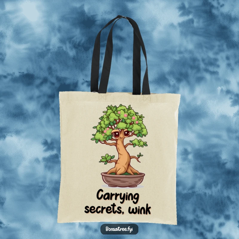 Funny Winking Bonsai Tree Tote Bag: A mischievous bonsai winks, creating a humorous and eye-catching accessory for everyday use and errands.